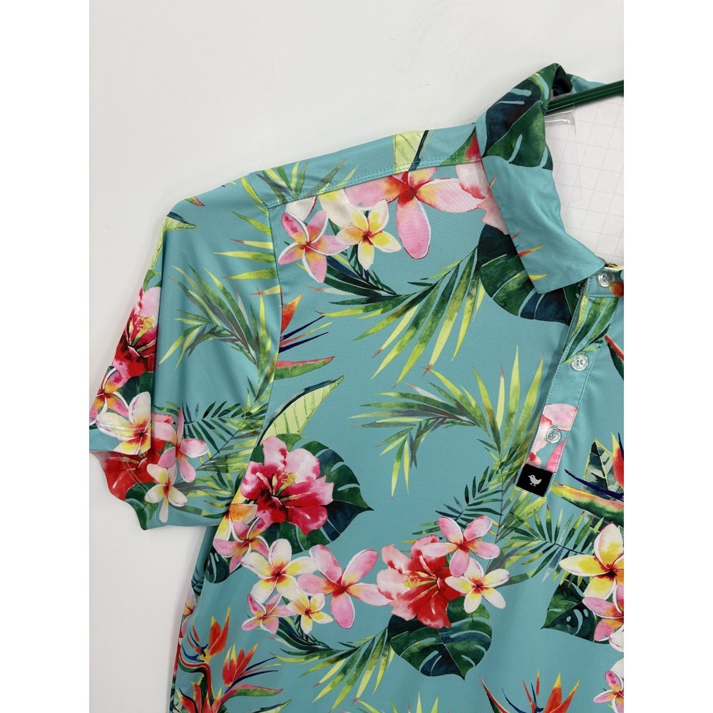 Bad Birdie Polo Shirt Men's XL Bright Floral Abstract Golf Performance Stretch - Picture 3 of 7